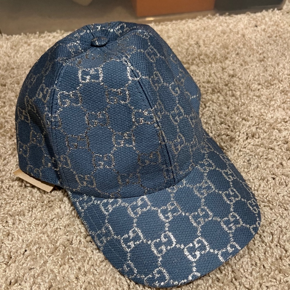Blue and Silver Gucci Baseball Cap